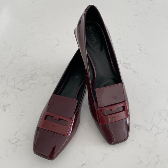 Geox Respira Vivyanne Italian Patent Leather Classic Shoes Burgundy Wine Sz 39.5 - Picture 1 of 12